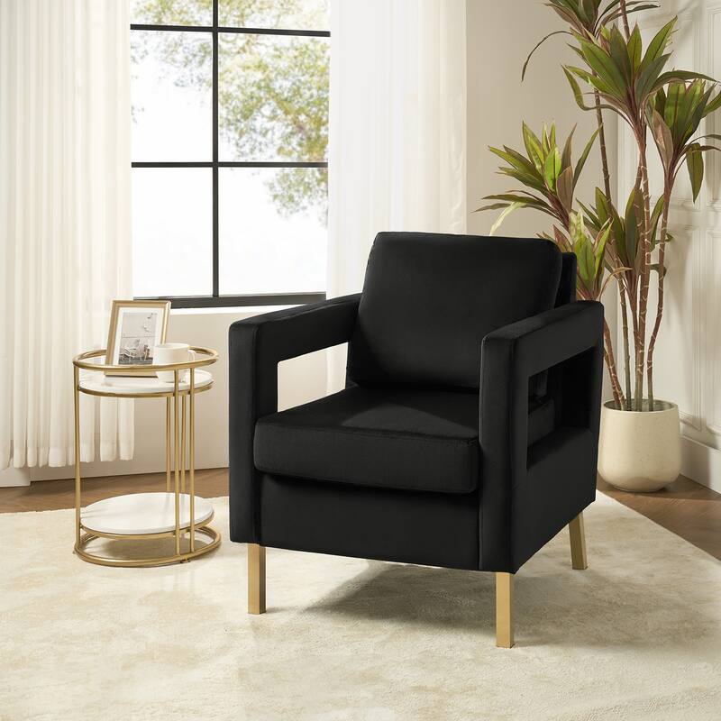 Valentina Comfy Accent Armchair with Golden Metal Legs and Removable Cushions by HULALA HOME