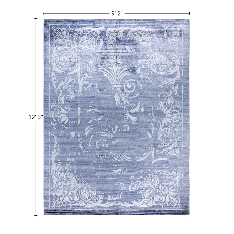Modern One-of-a-Kind Hand-Knotted Area Rug, Blue - 9' 2" x 12' 3"