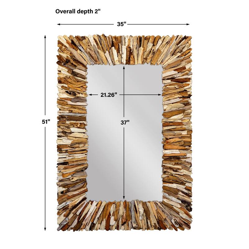 Teak Rectangular Wall Mirror - 51"
