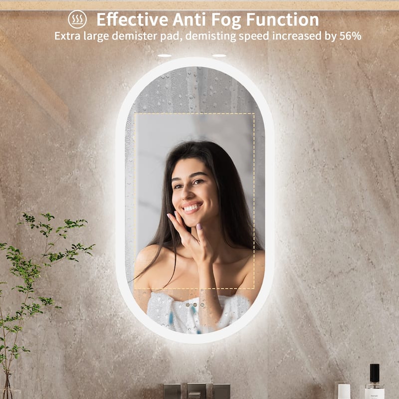 LED Bathroom Mirror Wall Mounted Oval Vanity Backlit Anti-Fog 3 Colors