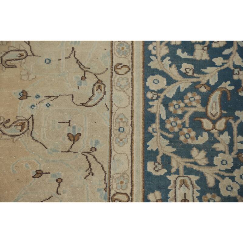 Hand Knotted Oriental 100% Wool Carpet Traditional Floral Beige & Ivories Kerman Area Rug - 9' 10'' X 6' 9''