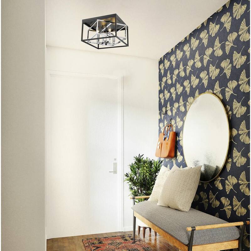 4-Light Black And Chrome Interlocked Box Flush Mount