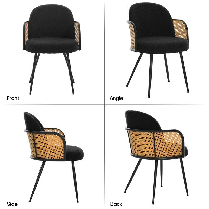 Upholstered Rattan Dining Chairs Set of 2, Arm Side Chair - 21.8" W x 24.2" D x 33" H