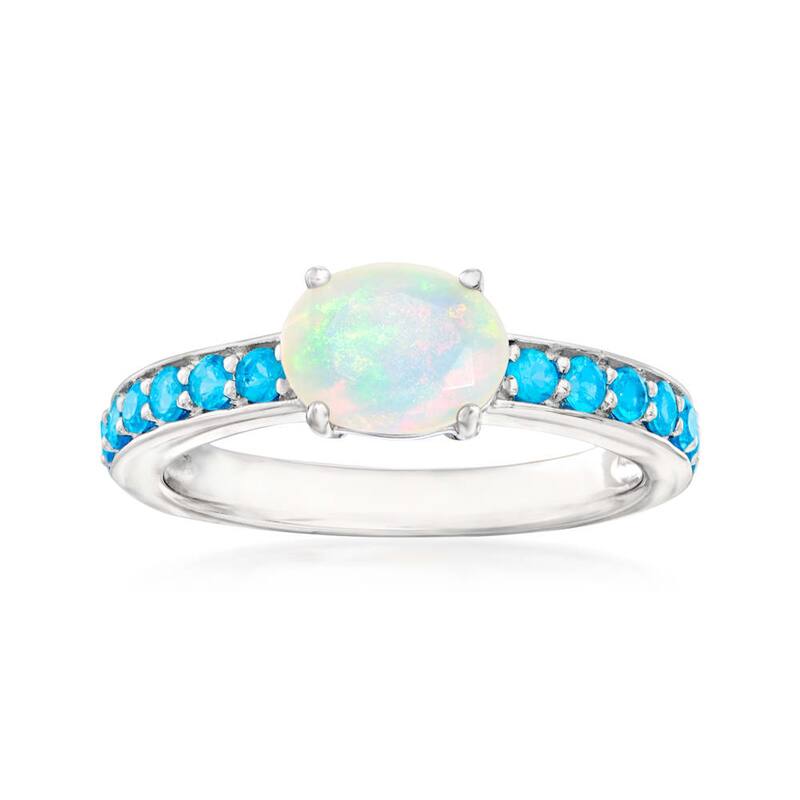925 Sterling Silver 8X6mm Ethiopian Opal, Neon Apatite Ring