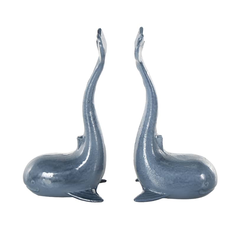 Coastal Style Metal Bookends - Set of 2 Blue - Roche River Decor - 4"W x 5"L x 10"H