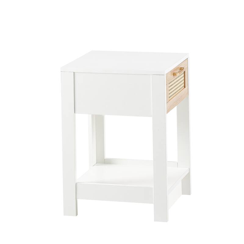15.75" Rattan End table with drawer,Modern nightstand,side table for living room,bedroom