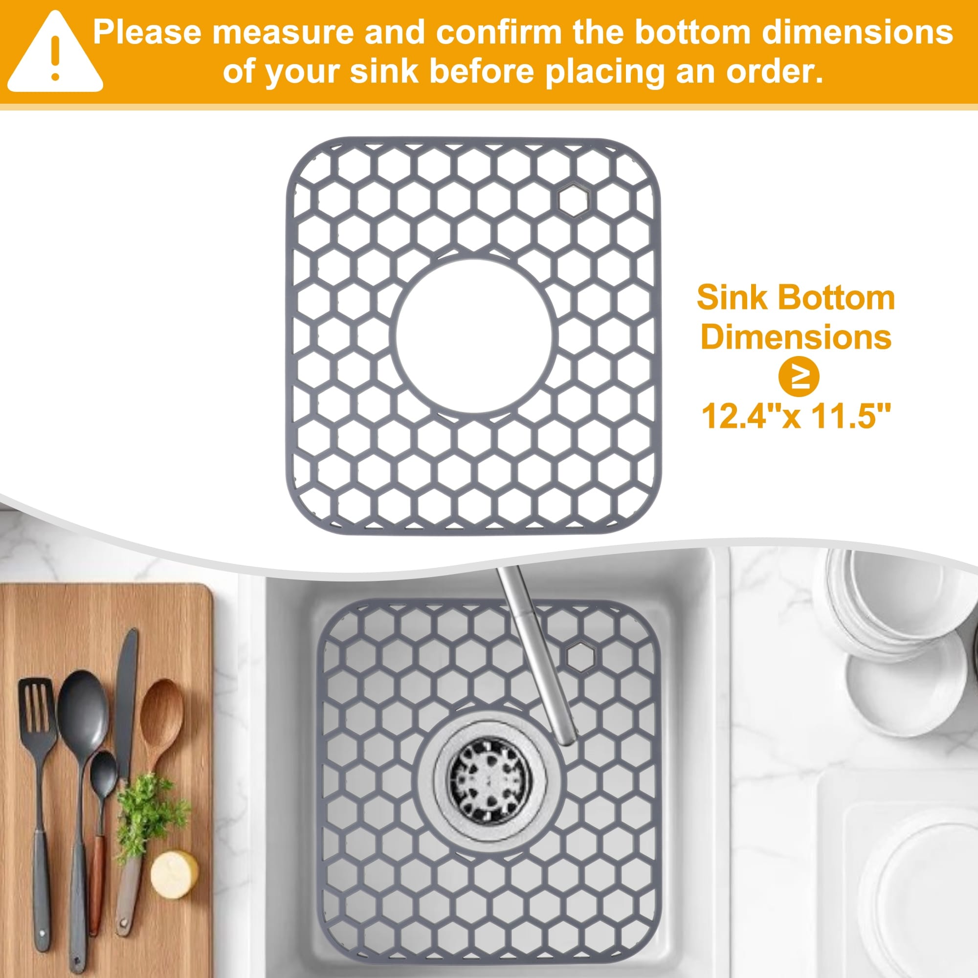2pcs Sink Protectors for Kitchen Sink, 12.4"x 11.5" Non-Slip Sink Mats, Heat-Resistant to 500°F Sink Grid - Gray
