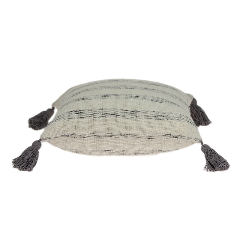 HomeRoots 18" Beige and Gray Striped Cotton Throw Pillow With Tassels