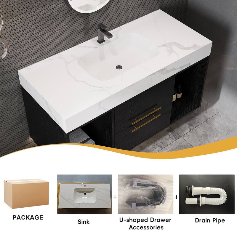 39.4" Ceramic Sink Bathroom Vanity, Floating Bathroom Vanity