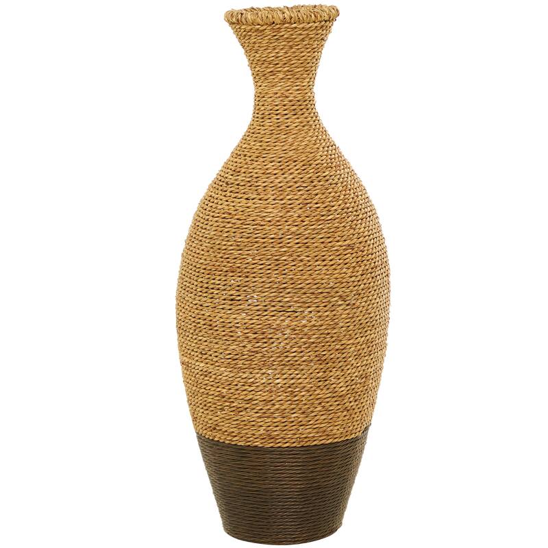 Artisan Crafted Tall Brown Seagrass Woven Floor Vase