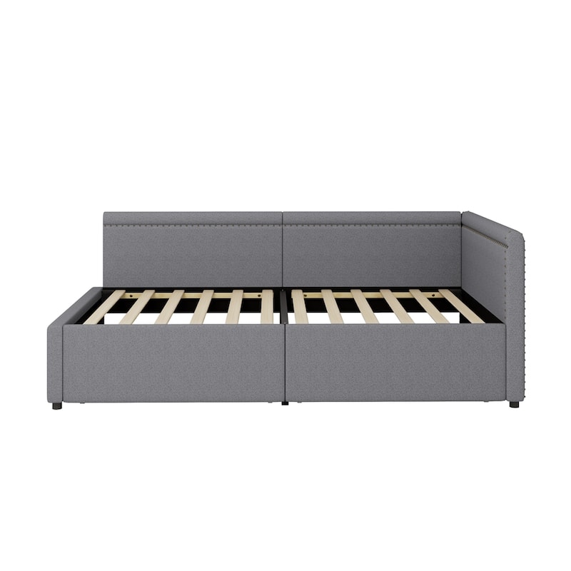 Linen Upholstered Daybed Twin Size L Shape Corner Bed