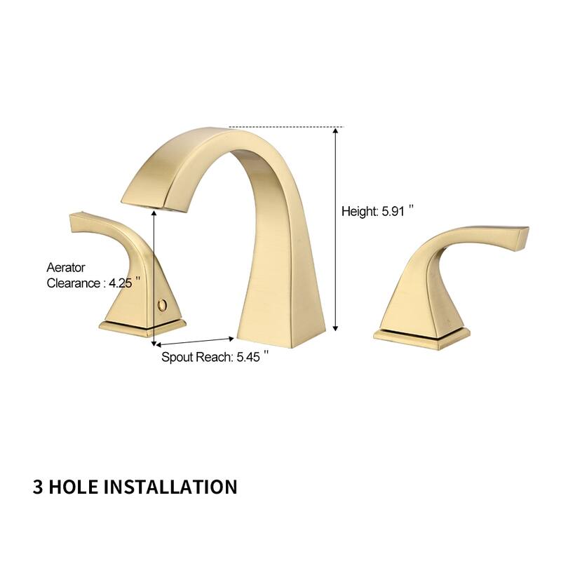 Brushed Gold 2-Handle Three Hole Widespread Bathroom Faucet
