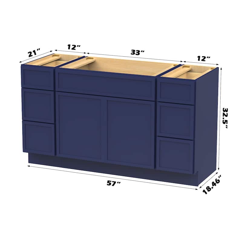 Vanity Art 57" Birch Freestanding Bathroom Vanity Cabinet without Top