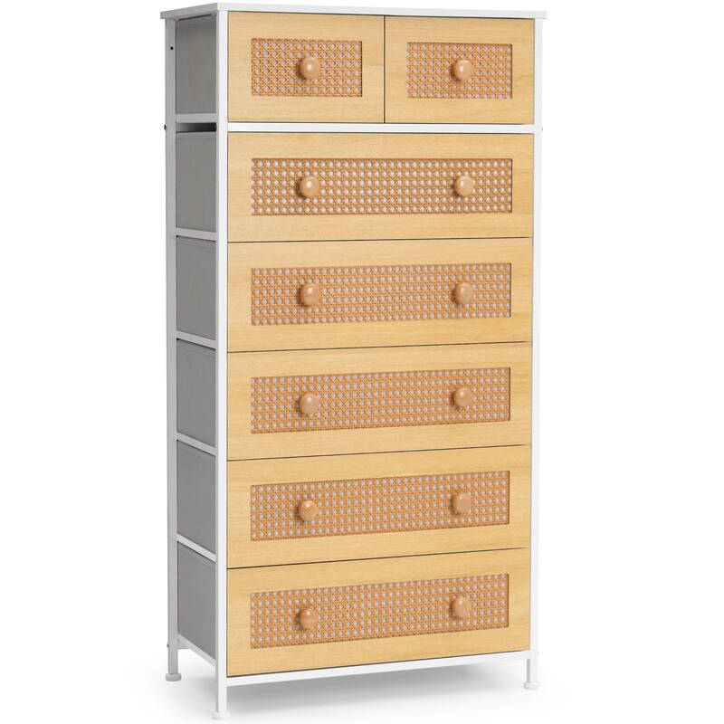 Vertical Storage Dresser 7-drawer Chest Closet Organizer Unit for Bedroom - White&Natural - 7-drawer - 7-drawer