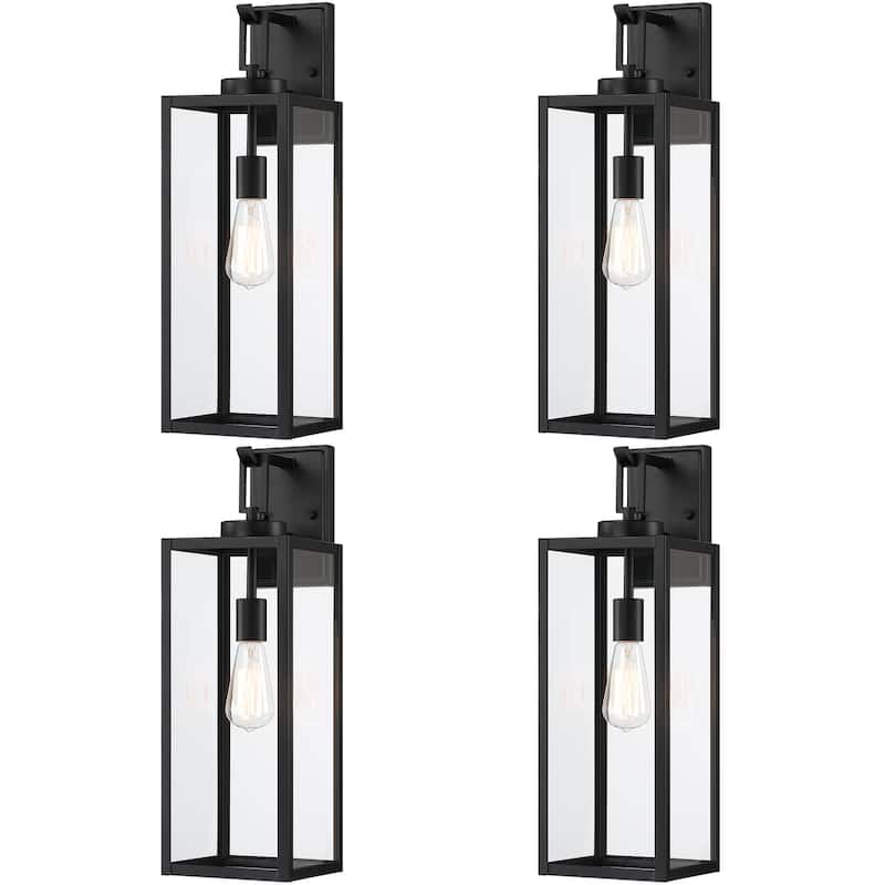 4 Pack 1-Light Matte Black Modern Outdoor Wall Lantern - 7"Wx8.69"Dx22.34"H