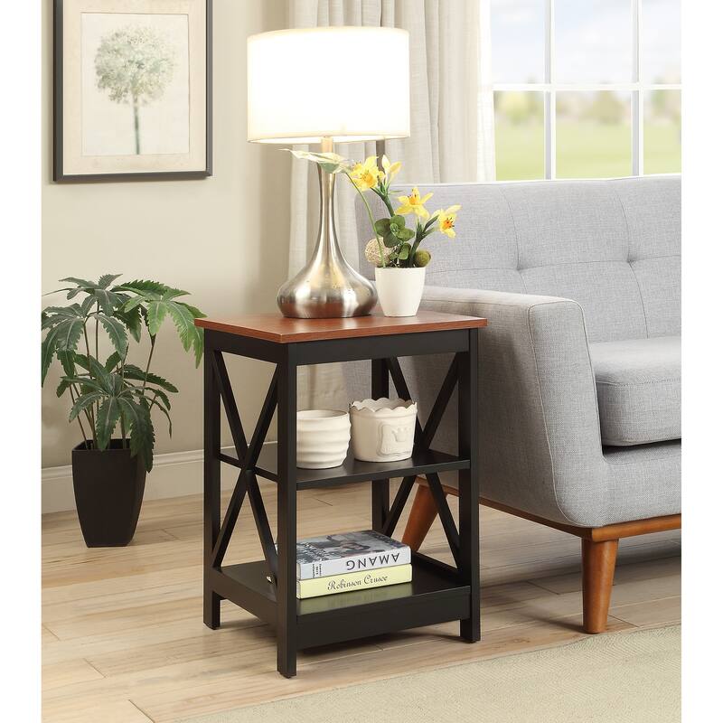 Copper Grove Cranesbill X-Base 3-Tier End Table with Shelves - Cherry/Black