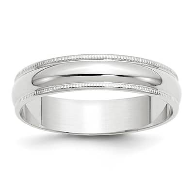 Curata 10k White Gold Unisex 5 mm Milgrain Half-Round Light Wedding Band (sizes 4-14)