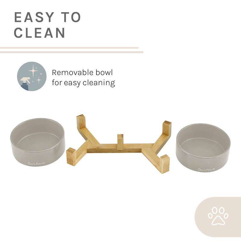 Coco Dual Pet Bowl with Wood Stand 5.11'' in Gray - 10.8