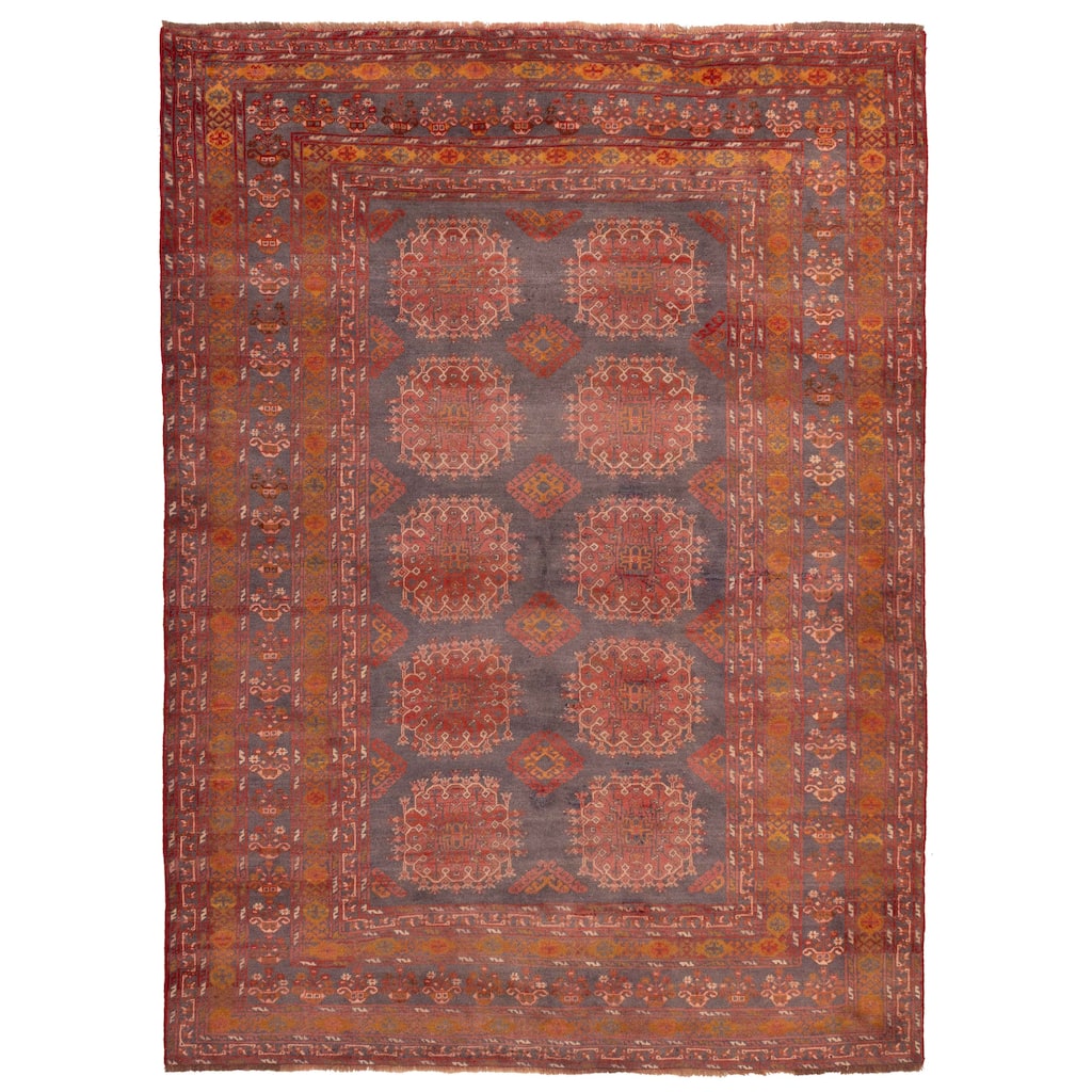 ECARPETGALLERY Hand-knotted Melis Vintage Grey, Red Wool Rug - 6'9 x 9'0