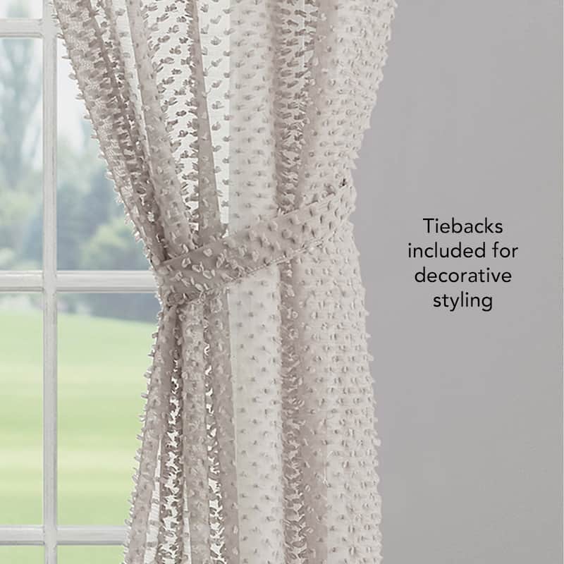 Creative Home Ideas Mia Embellished Sheer Grommet Window Curtain Panel Pair with Tiebacks,