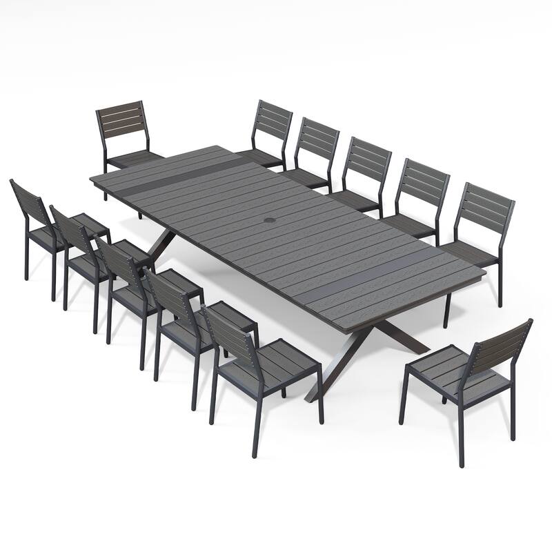 Pellebant 13PC Aluminum X Frame Outdoor Patio Dining Set Table with Stackable Chairs - Black