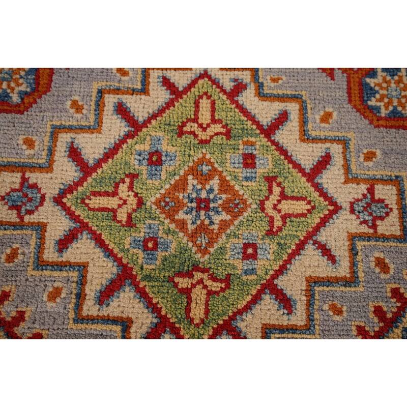 Traditional Grey Kazak Foyer Rug Hand-Knotted Wool Carpet - 3'4" x 5'0"