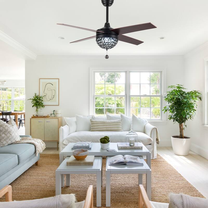 Bella Depot 52" Modern Crystal Ceiling Fan with LED Light, Reversible Ceiling Fan with Remote Control