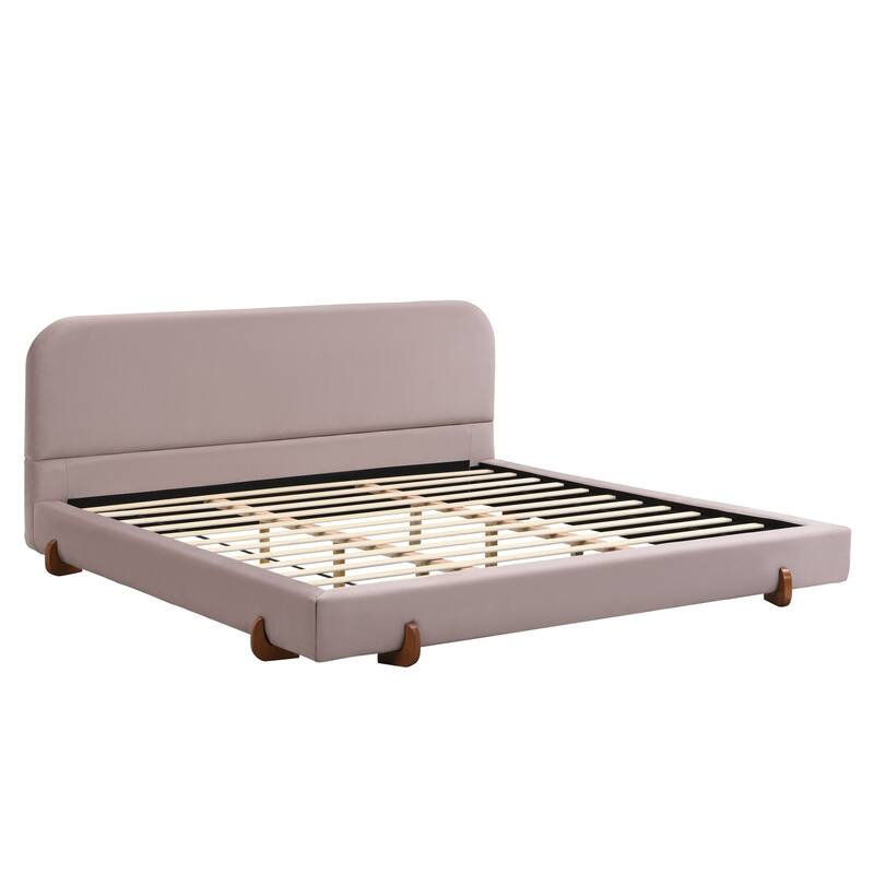 Roomfitters King Upholstered Bed Frame, Velvet with Solid Wood Legs, Modern Design