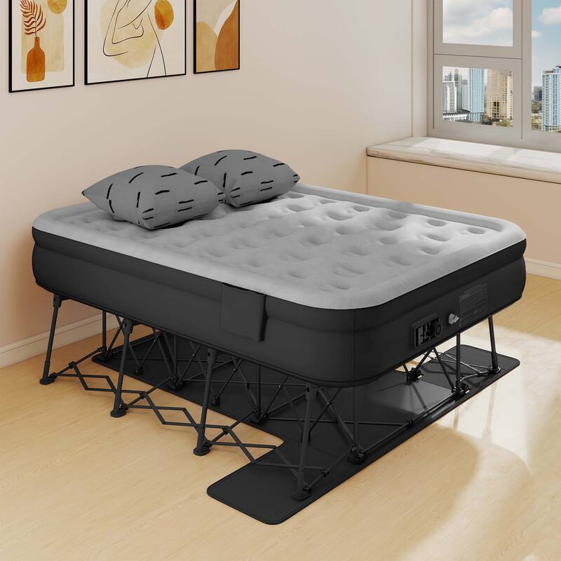 Inflatable mattress with wheeled storage box Inflatable mattress with built-in pump - Black