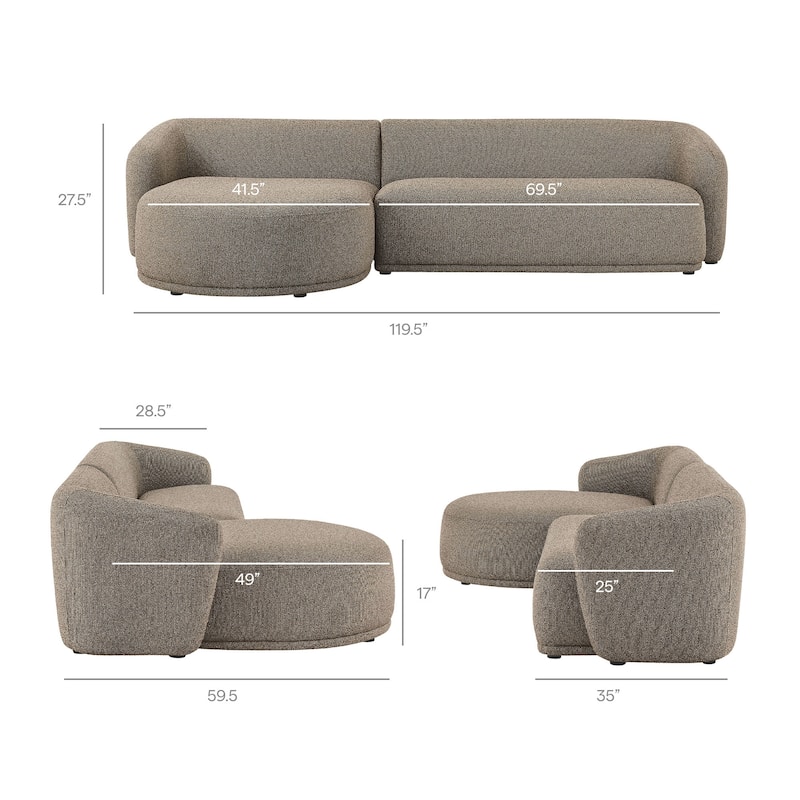 Monica 2 Piece Left Facing Boucle Fabric Modular Sofa with Chaise