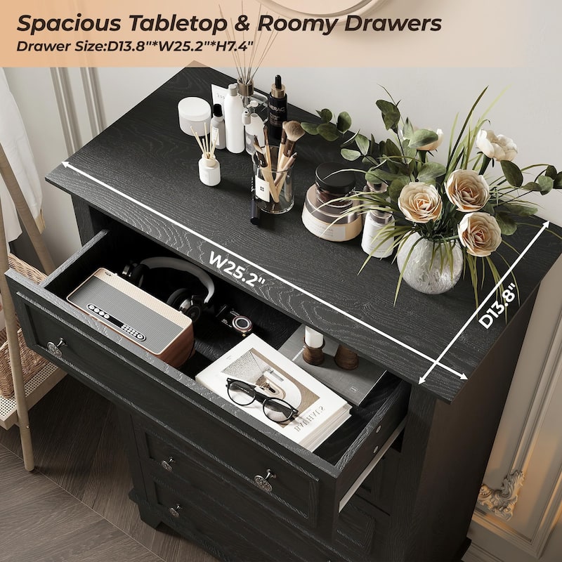 Black 5 Drawer Dresser for Bedroom, 48" Tall Wood Dresser & Chests of Drawers with Deep Drawers, Modern Chest Organizer