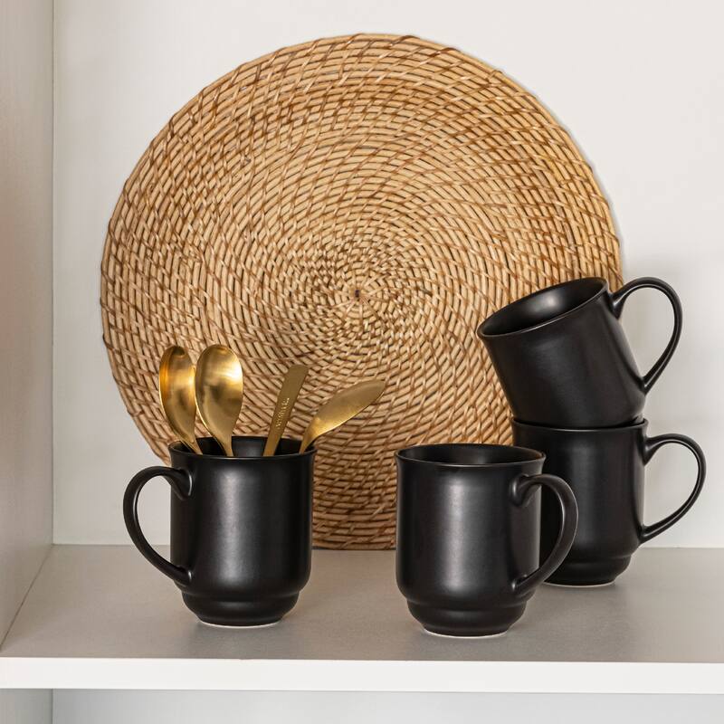 over&back Rimmed 16oz Semi-Matte Stoneware Mugs, Set of 4