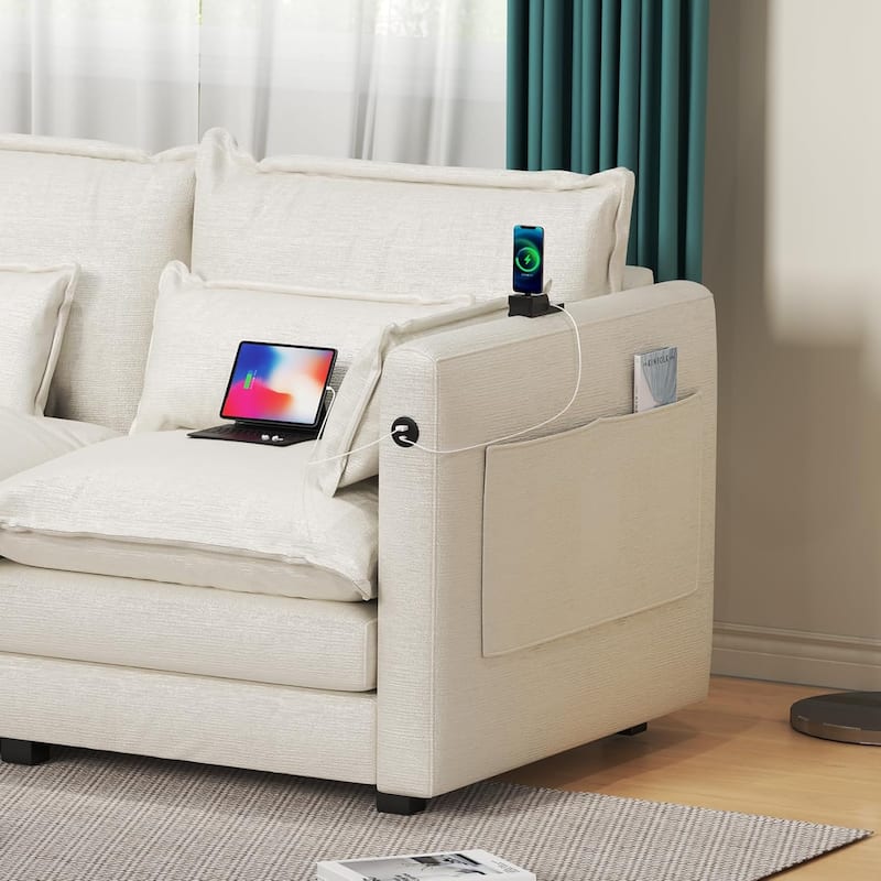 Modular Sectional Sofa L Shaped Couch, 3/4 Seat Sofa Set with Ottoman, Chenille Fabric