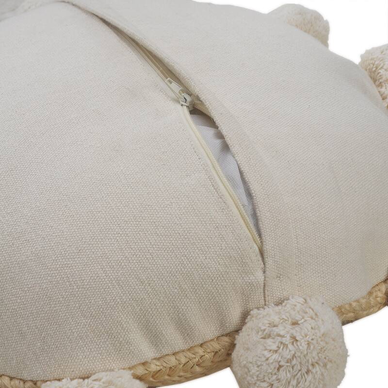 Sevita Natural Jute Throw Pillow with Pom Pom Border
