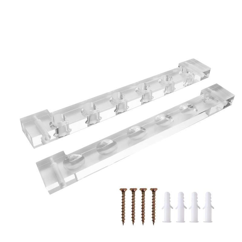 GSE™ 6-Pool Cue Clear Acrylic Wall Mounting Billiard Cue Rack, 2-Piece Hanging Wall Mounted Pool Cue Stick Holder - White - White
