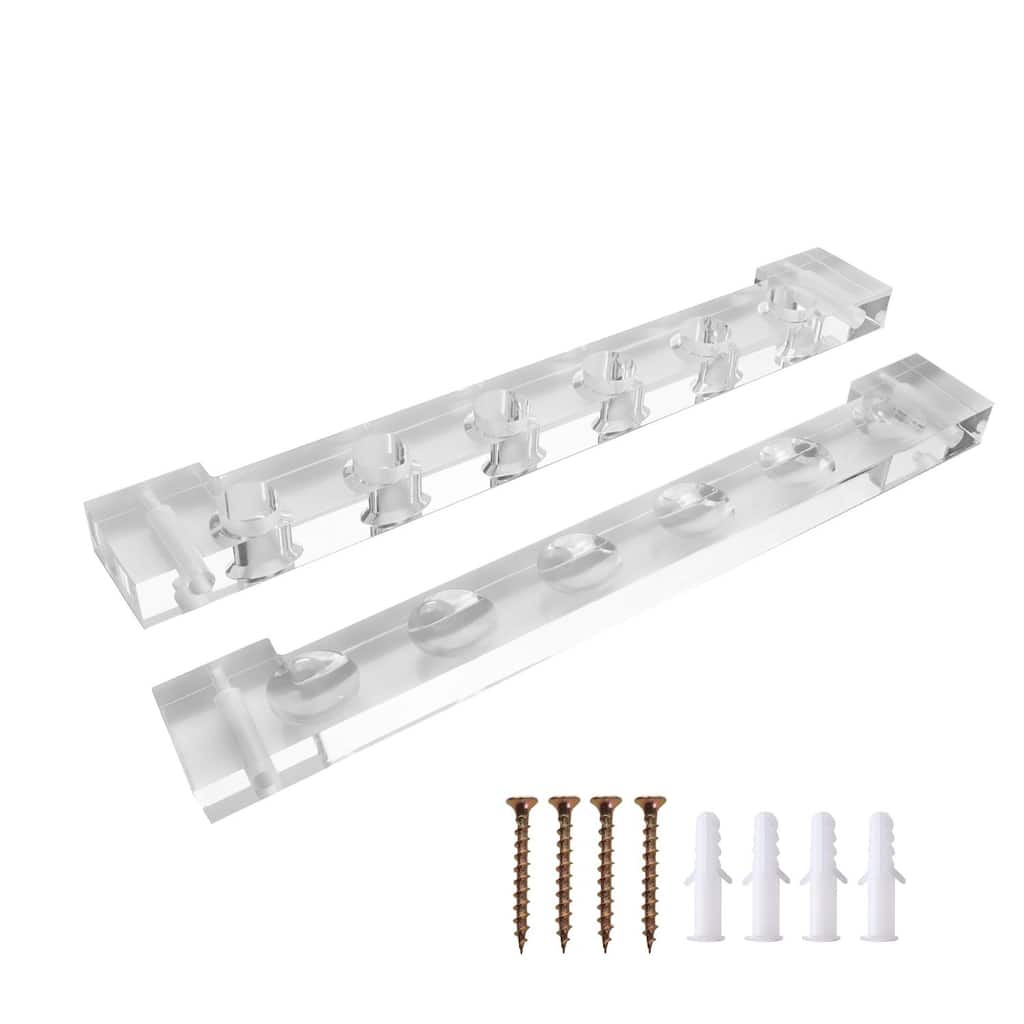 GSE™ 6-Pool Cue Clear Acrylic Wall Mounting Billiard Cue Rack, 2-Piece Hanging Wall Mounted Pool Cue Stick Holder - White