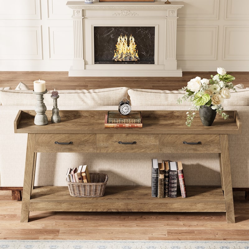 70.9-Inch Sofa Console Table with 3 Drawers, 2-Tier Entryway Table