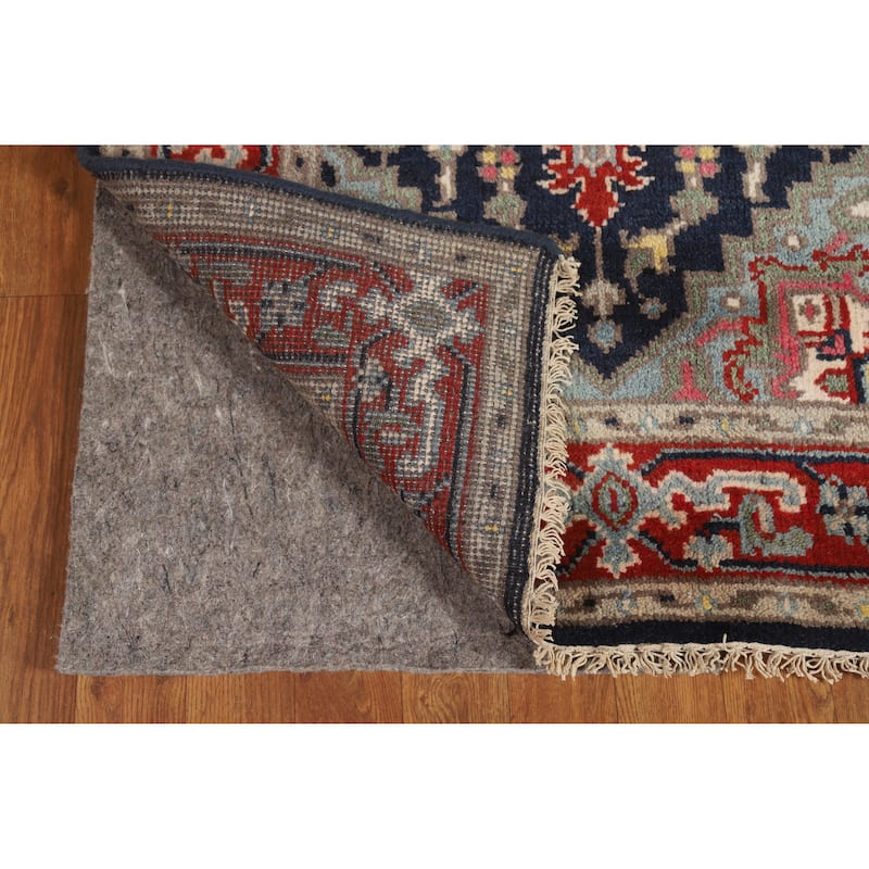 Hand Knotted Oriental 100% Wool Carpet Traditional Medallion Navy Blue & Blues Heriz (serapi) Area Rug - 5' 0'' X 3' 0''