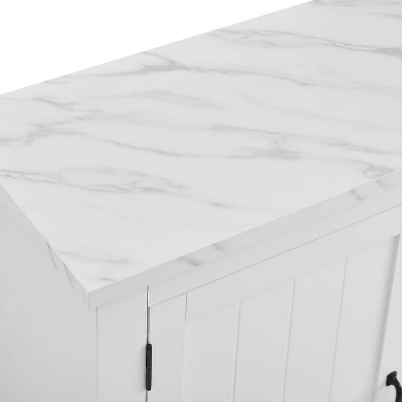 47" Marbling Countertop Buffet Bar Cabinet w/ Glass Holders