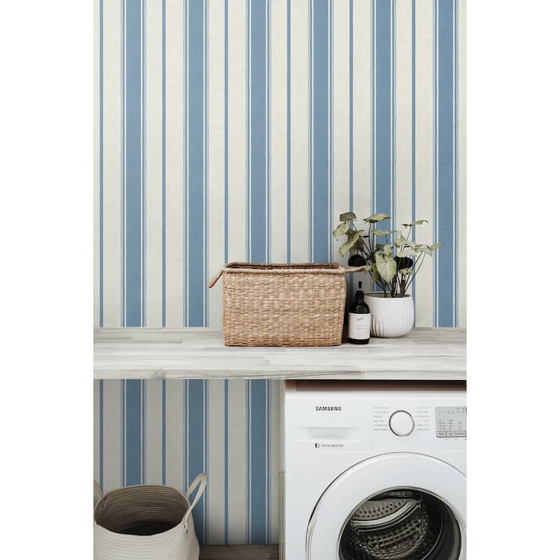 Seabrook Designs Eliott Linen Stripe Nonwoven Unpasted Wallpaper