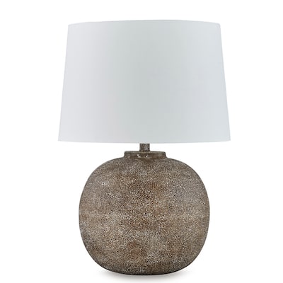 Vesy Table Lamp, Brown Abstract Impressions, 25 Inch Round Metal Base
