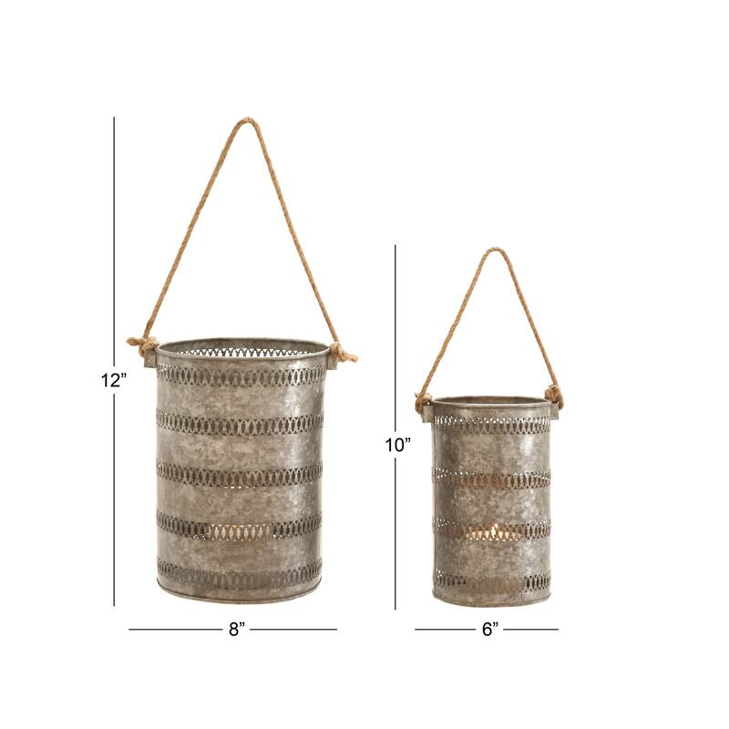 Metal Candle Lantern with Hanging Rope - Set of 2 Gray - Roche River Decor