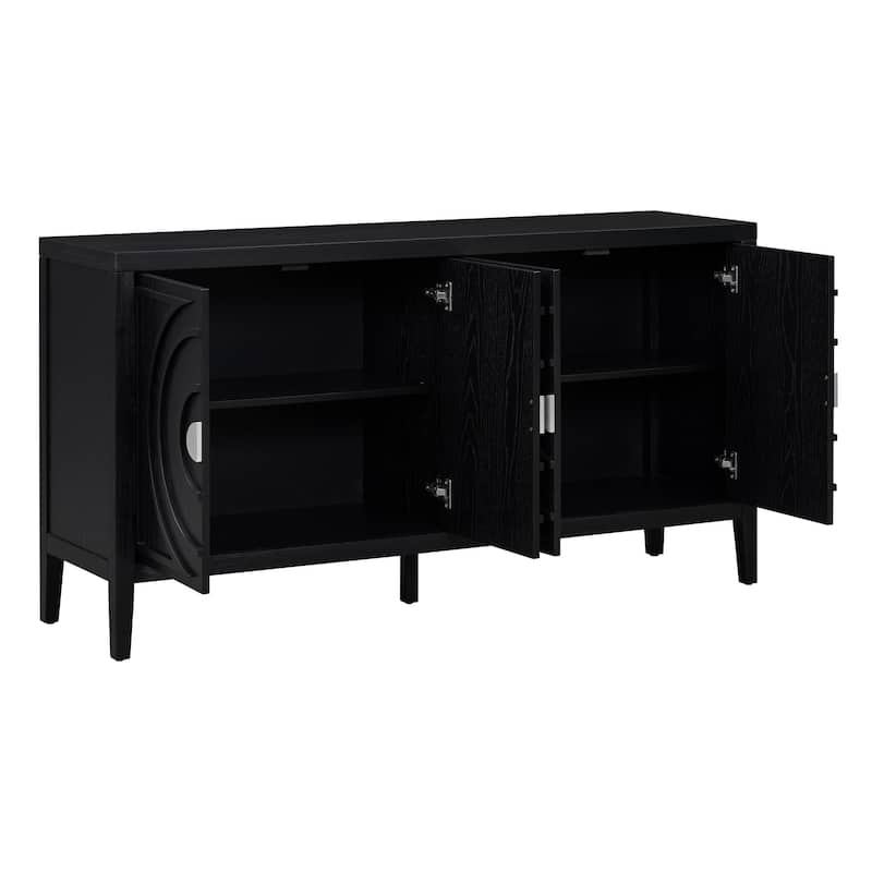 Vintage Distressed Finish Sideboard with Round Metal Handles and Large Storage Capacity