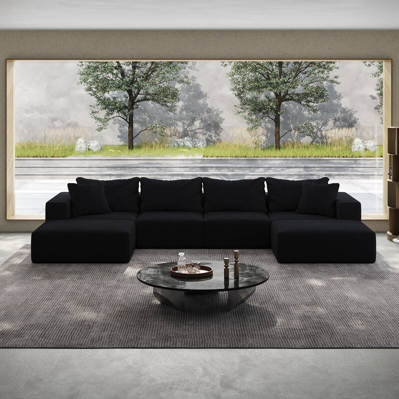 Modular L Shaped Sectional Sofa with Ottoman, Oversized Chenille Cloud Sofa, Upholstered 6 Seater Sofa with 6 Pillows