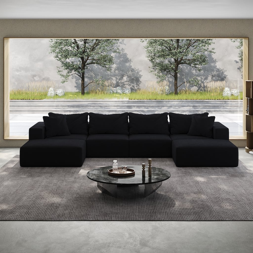 Oversized Chenille Upholstered Sectional Sofa Set Modular Couch Cloud Sleeper Sofa Bed with Ottomans and Pillows for Living Room