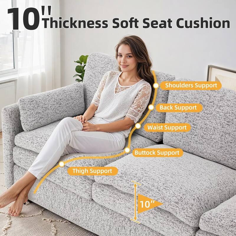 AECOJOY 89" Comfy Sofa Couch for Living Room, 3 Seats Large Modern Chenille Sofa with 2 Removable Pillow