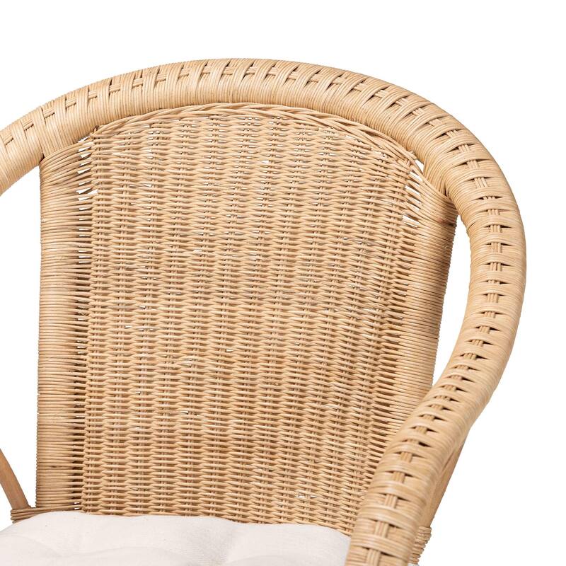 Liam 5-Piece Natural Rattan Dining Set - Handwoven Wicker Dining Furniture with Cushioned Seats, Boho Coastal Dining Room Set