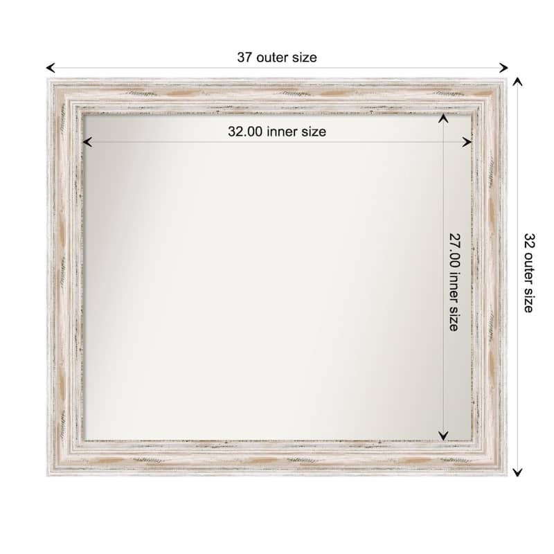 Alexandria White Wash Framed Non-Beveled Custom Wall Mirror, Bathroom Vanity Mirror - Outer Size: 37.25 x 32.25
