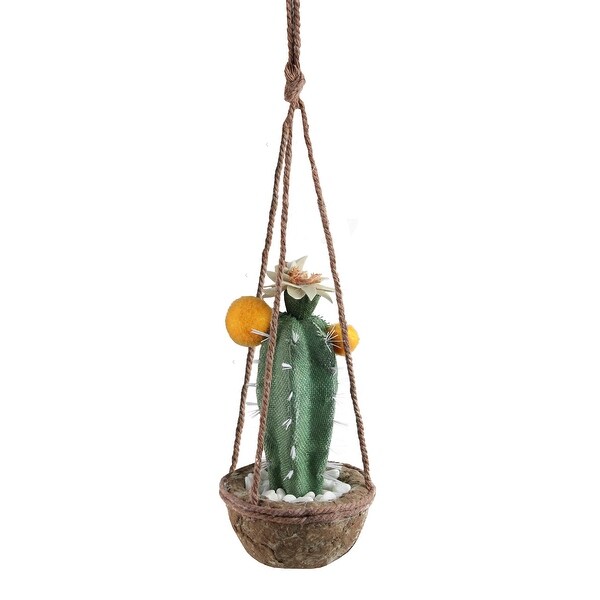 8” Green and Orange Southwestern Style Hanging Potted Cactus with Flowers - N/A