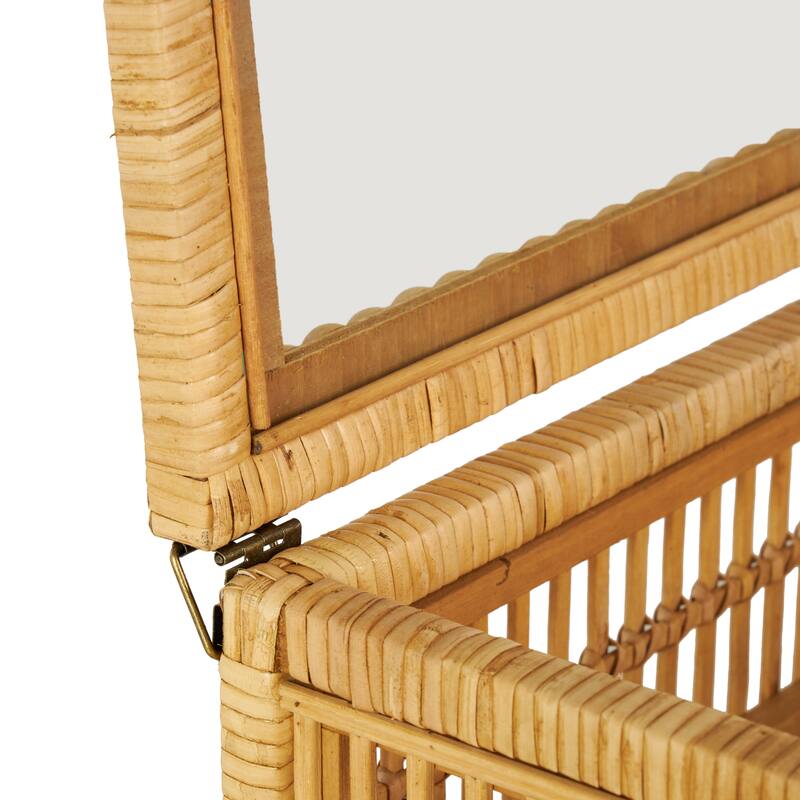 Brown Rattan Handmade Woven Storage Decorative Box with Glass Top and Bronze Latches (Set of 2) - 10"W x 15"L x 6"H
